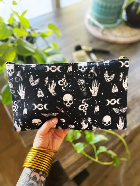 Witchy Moth Skull Mystical Pattern Zipper Cosmetic Pouch - Etsy | Etsy (US)
