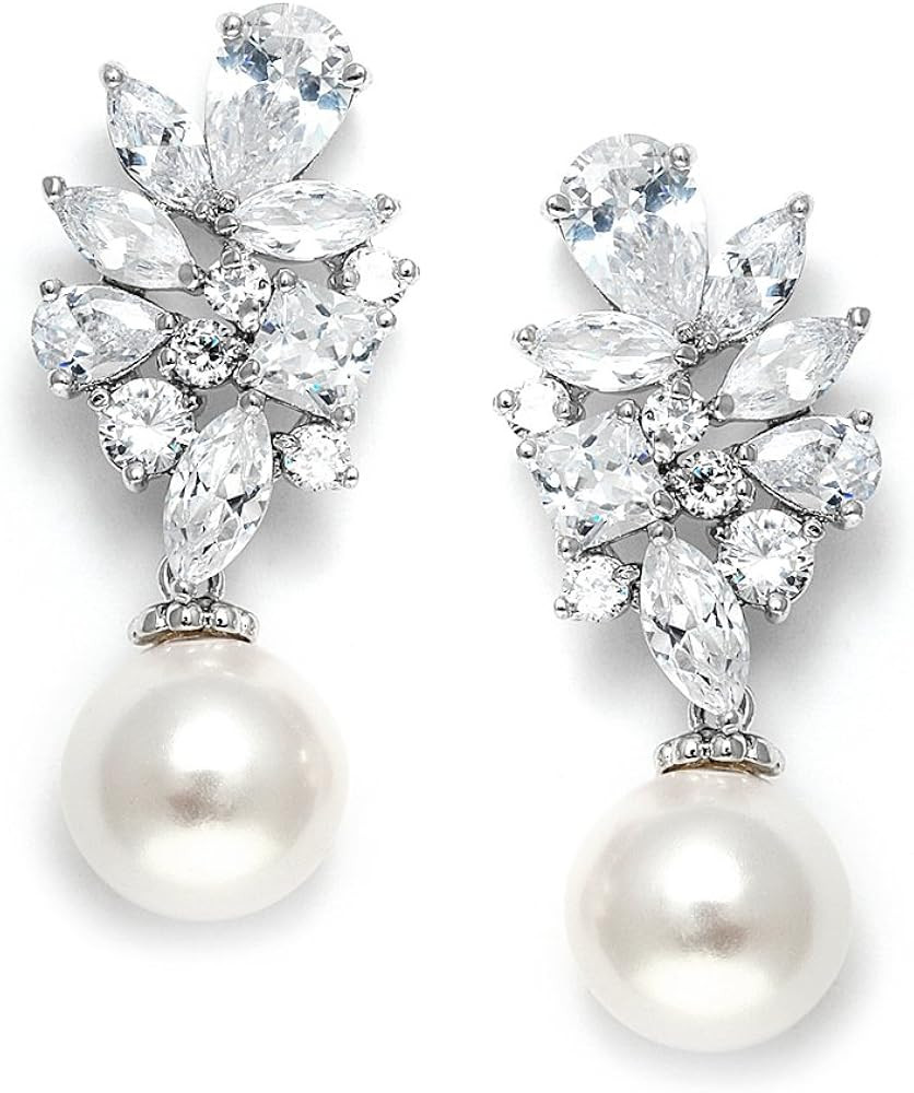 Mariell Ivory Pearl Drop Bridal Earrings with Cubic Zirconia Crystals, Dramatic Statement Earring... | Amazon (US)