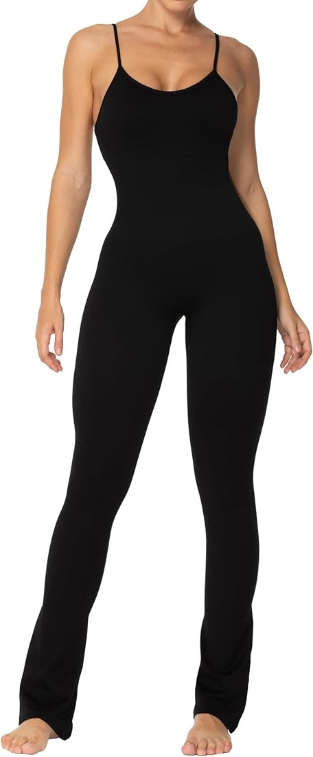 Sunzel Flare Jumpsuits for Women, Seamless Scoop Neck Tummy Control One Piece Yoga Workout Romper... | Amazon (US)