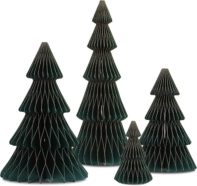 4 Pcs Dark Green Paper Honeycomb Christmas Tree Set – 16", 14", 10", 6" – Magnetic Design for... | Amazon (US)