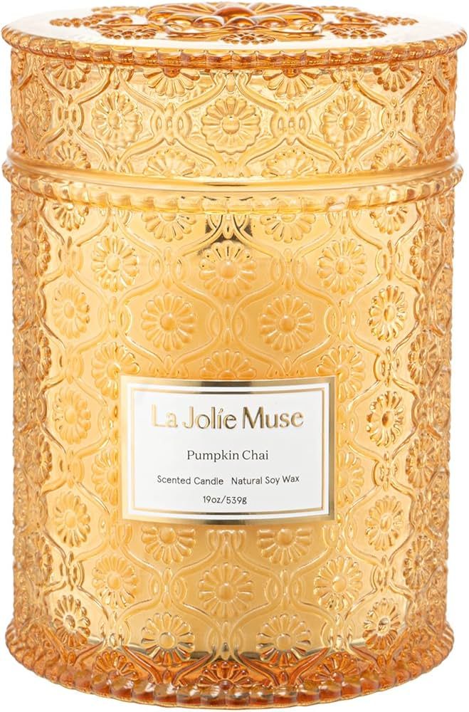 LA JOLIE MUSE Pumpkin Candle, Fall Candles for Home Scented, Natural Soy Candles, Wood Wicked Lar... | Amazon (US)