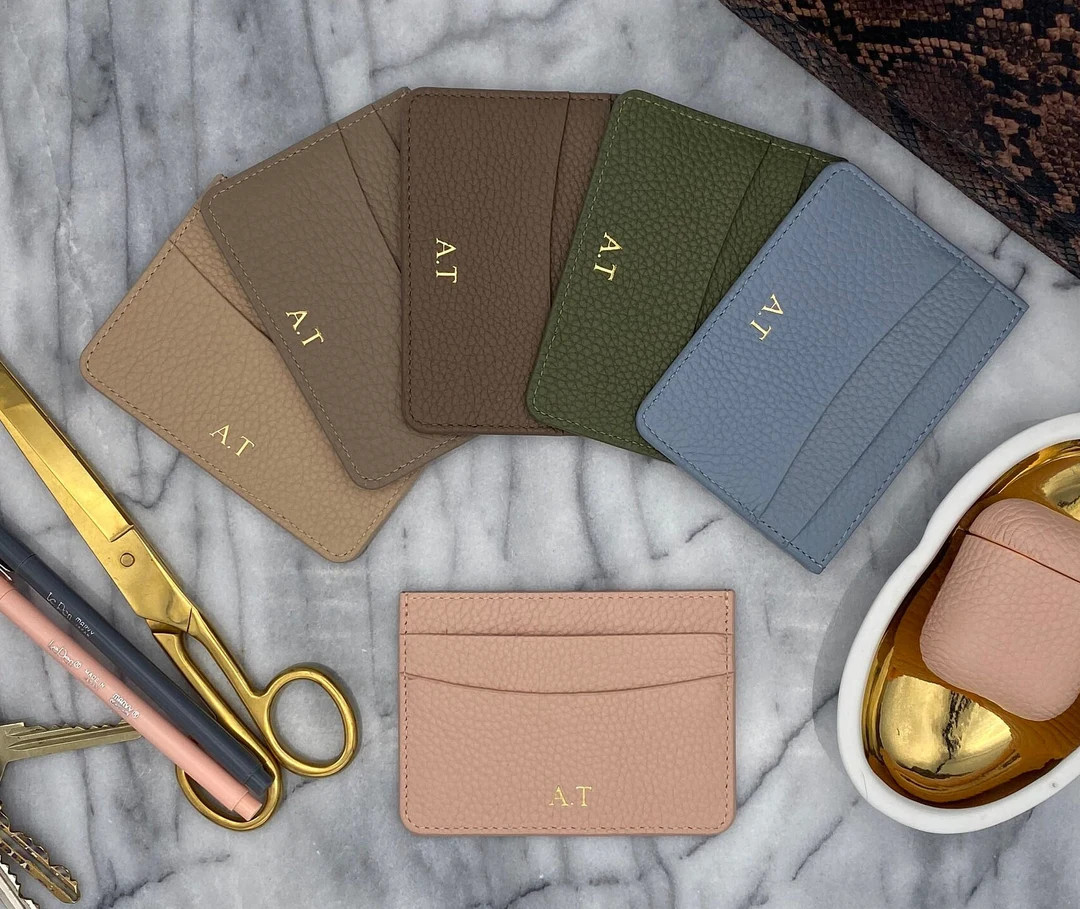 Personal Card Holder Wallet Geniune Pebbled Leather Monogrammed | Etsy (US)