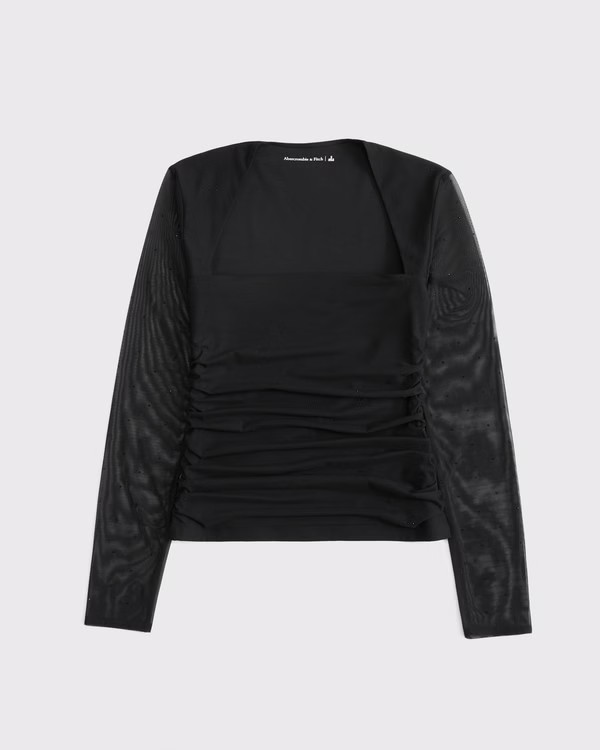 Women's The A&F Ava Rhinestone Mesh Long-Sleeve Top | Women's Clearance | Abercrombie.com | Abercrombie & Fitch (US)