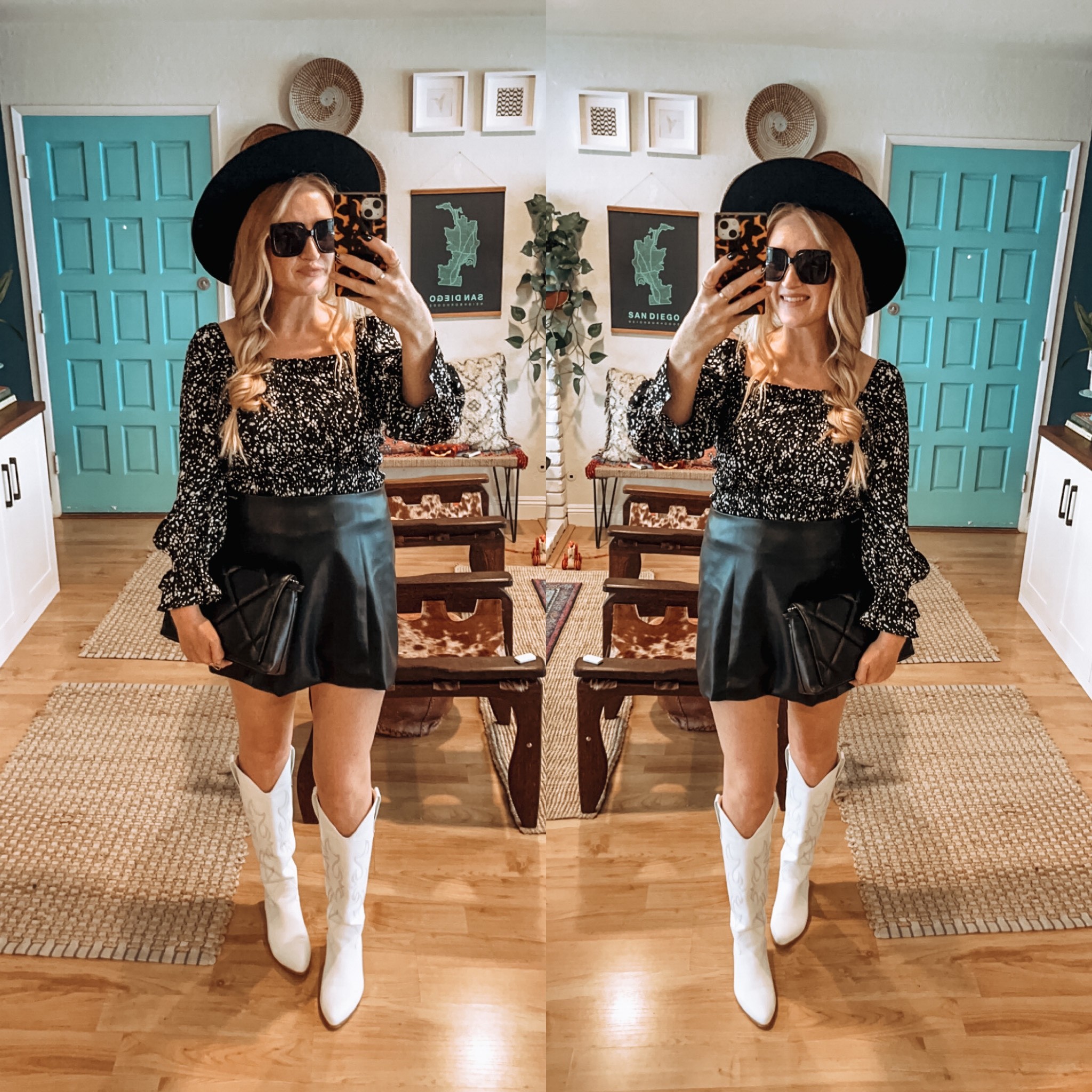 Faux leather skirt and floral top with cowboy boots 🧡

#LTKshoecrush #LTKunder50 #LTKstyletip