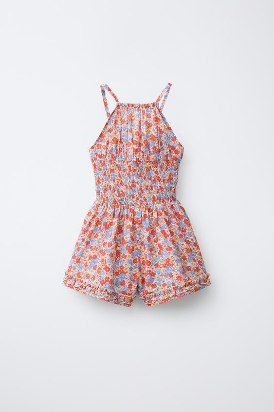 SHORT RUFFLED FLORAL JUMPSUIT | Zara US