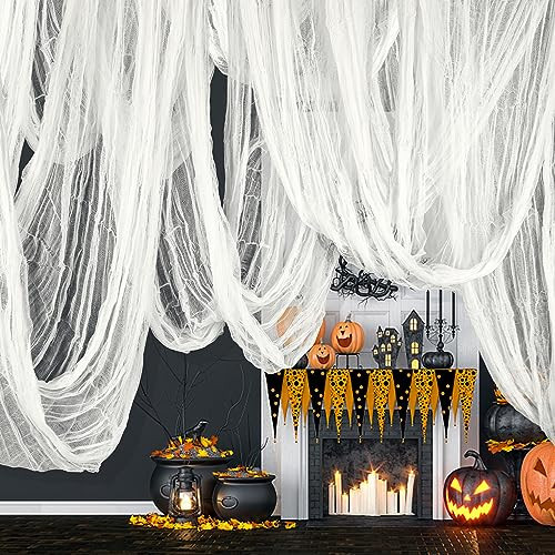 RunNico 600" x 85" Creepy Cloth - Large White Halloween Spooky Fabric Cloth - Creepy Spooky Halloween Decorations for Haunted House Window Backdrops Garden Party Yard Wall Doorway | Amazon (US)