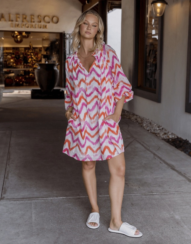 Tobias Dress Pink Orange Zig Zag | THE ICONIC (AU & NZ)