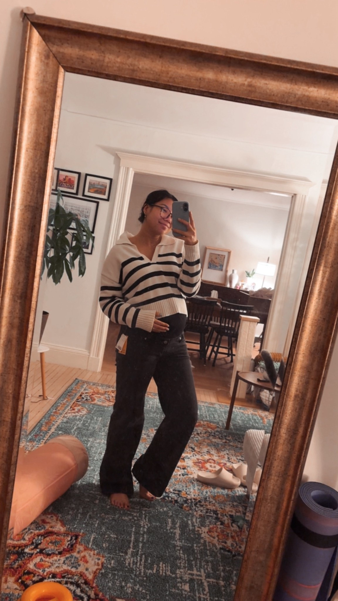 My go-to maternity jean! 

Height: 5’3 
Size: Small
*The black pair length was perfect for me but the blue was way too long and needed hemming. The length of the jeans are not consistent. 