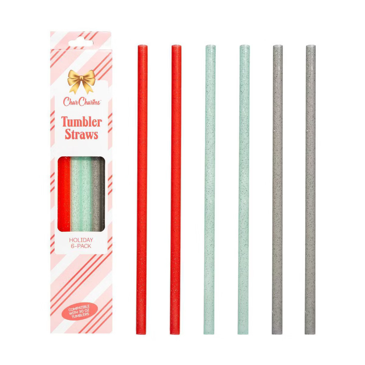 CharCharms 6pk 40oz Holiday Glitter Water Bottle Straws | Target