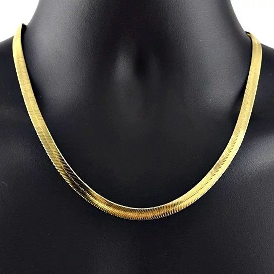 14k Yellow Gold Plated Flat Herringbone Chain Necklace Unisex | Walmart (US)