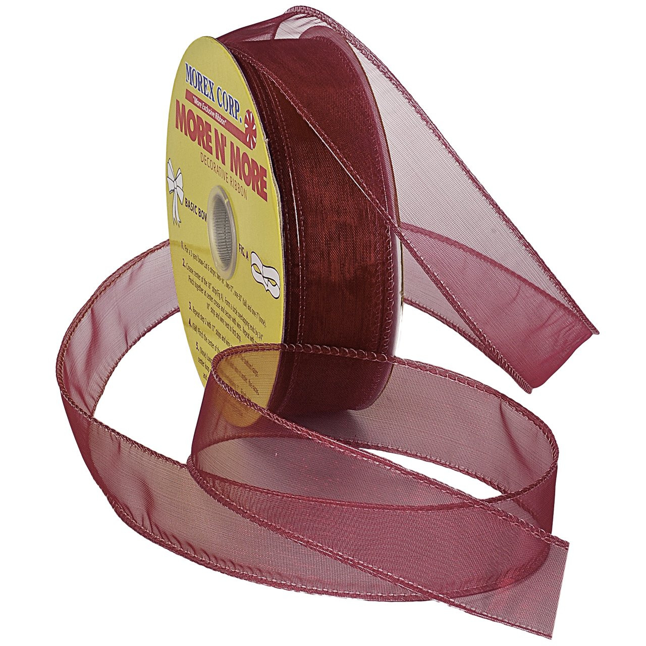 Morex Ribbon Wired 1-Inch Chiffon Ribbon with 25-Yard Spool, Burgundy | Amazon (US)