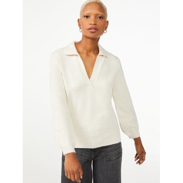 Free Assembly Women's V-Neck Polo Sweater | Walmart (US)