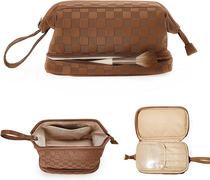 EACHY Travel Makeup Bag,Large Capacity Cosmetic Bags for Women,Waterproof Portable Pouch Open Fla... | Amazon (US)