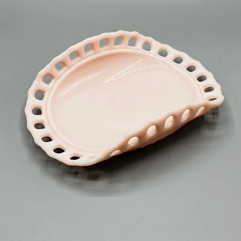 Pink Fostoria Milk Glass Randolph Open Lace Nappy Fruit Nut Bowl Vintage | Etsy (US)