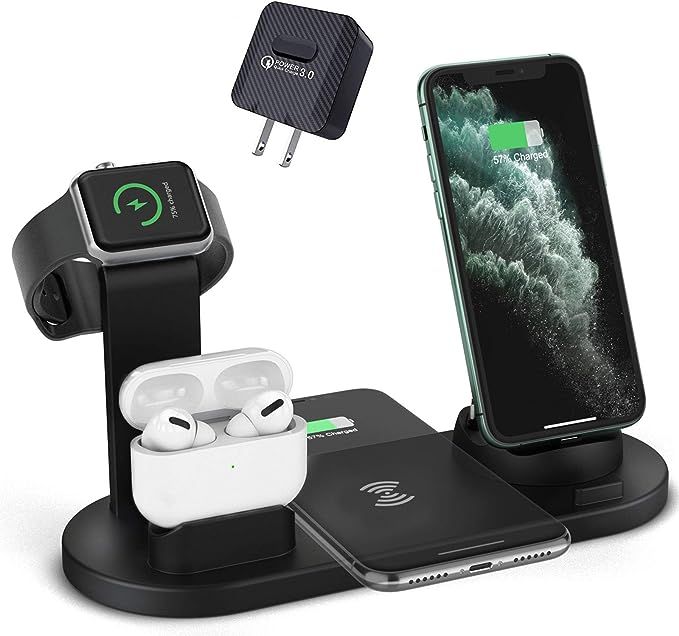ZHOUBIN Wireless Charger Stand, 4 in 1 Charging Dock Charge with 2 Phones/AirPods/iWatch Simultan... | Amazon (US)