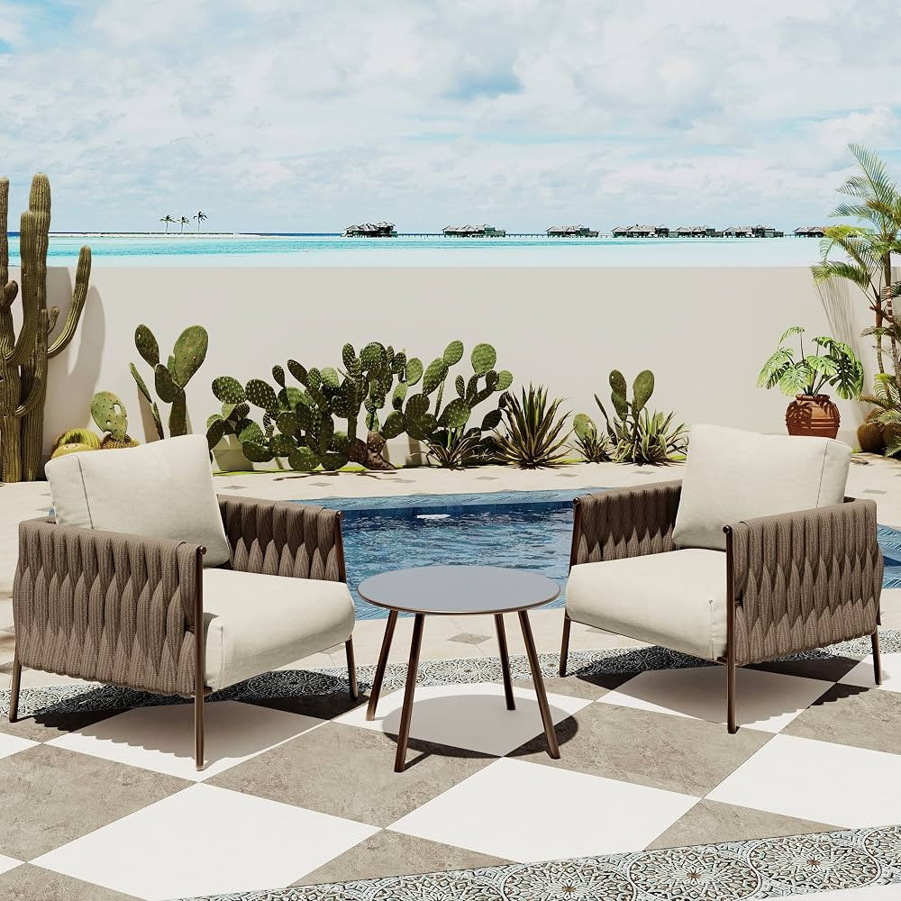 EAST OAK Life Chatter Patio Furniture Set 3-Piece, 2 Armchairs with One Coffee Table, Outdoor Fur... | Amazon (US)
