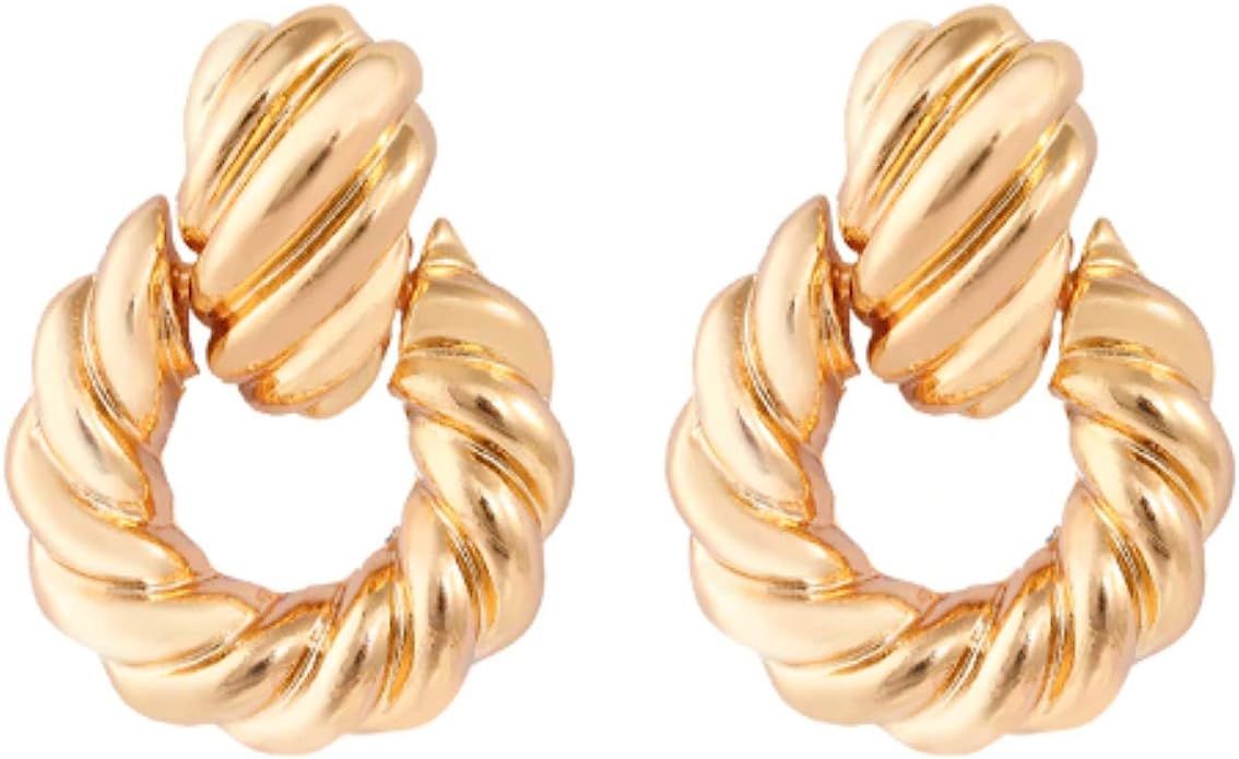 SERAKI Vintage Silver or Gold Textured Door Knocker Hoop Earrings Jewelry | Amazon (US)