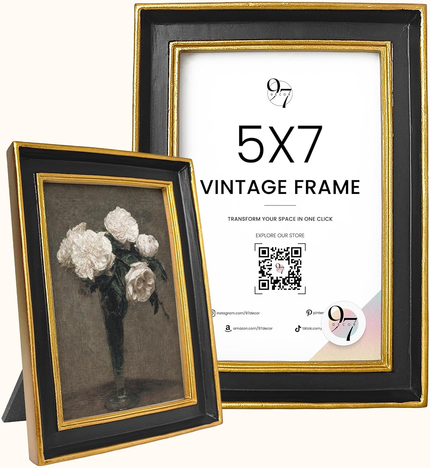 97 Decor Black and Gold Vintage Picture Frames 5x7 - Hand-crafted Decorative Antique Frames 5x7 F... | Amazon (US)