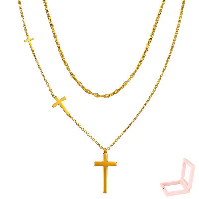 Gold-Tone Multi-Layer Cross Necklace Set, Religious Symbol Jewelry for Women, Daily & Styling Occasions | Target