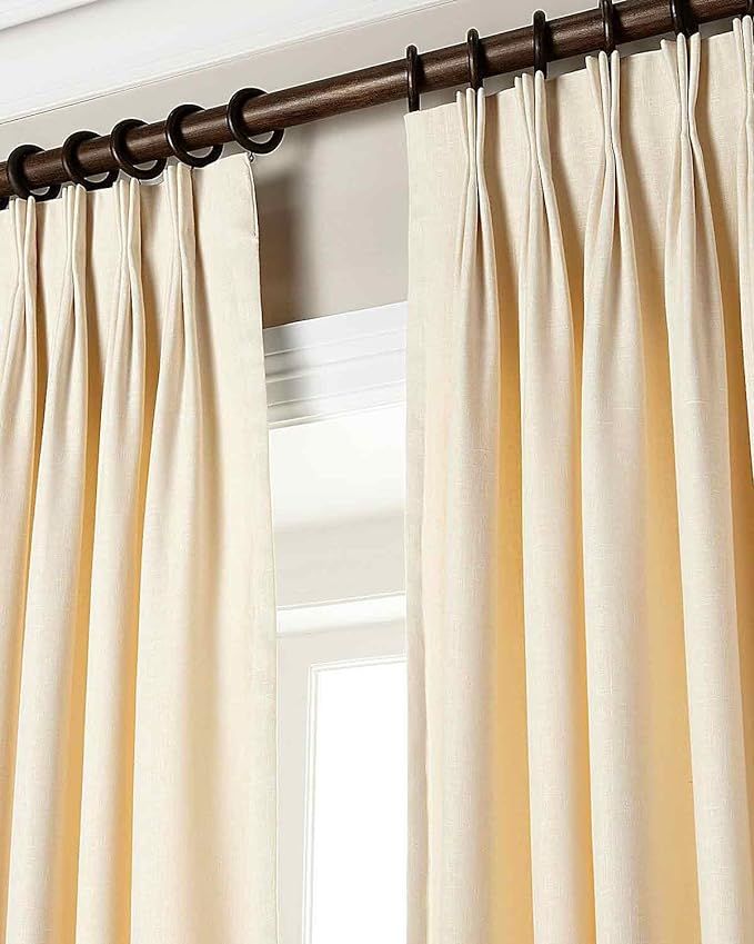 Silk n Drapes and More 100% Linen Pinch Pleated Lined Window Curtain Panel Drape (Ivory, 27" W X ... | Amazon (US)