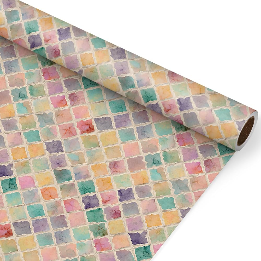 WALL-KNACK 17" X 393" Mosaic Texture Teal Ivory Stone Tile Wrapping Paper Gift Wrap Roll for Wedd... | Amazon (US)