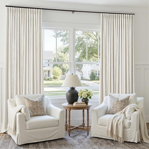 Natural 120 Inch Pinch Pleated Linen 100% Blackout Curtains 50 Inch Wide | Amazon (US)