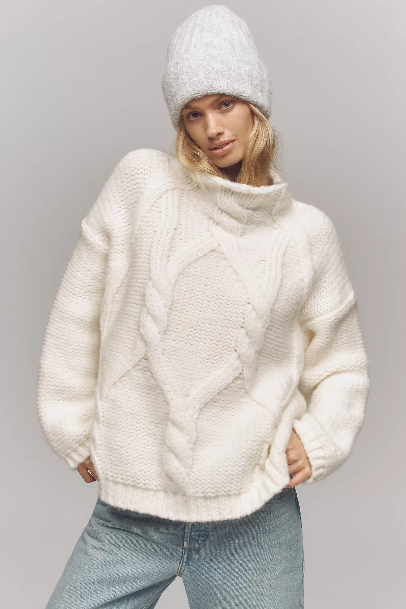 Maeve Relaxed Mock-Neck Cable-Knit Sweater | Anthropologie (US)