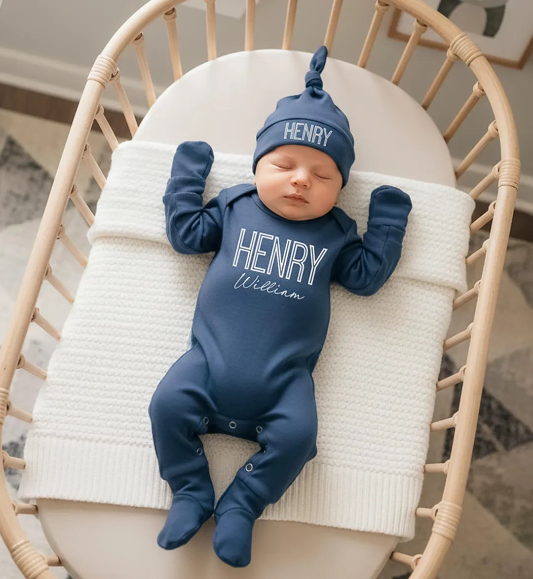 Newborn Baby Boy Coming Home Outfit, Baby Shower Gift With Name, Romper and Hat Outfit Set - Etsy | Etsy (US)