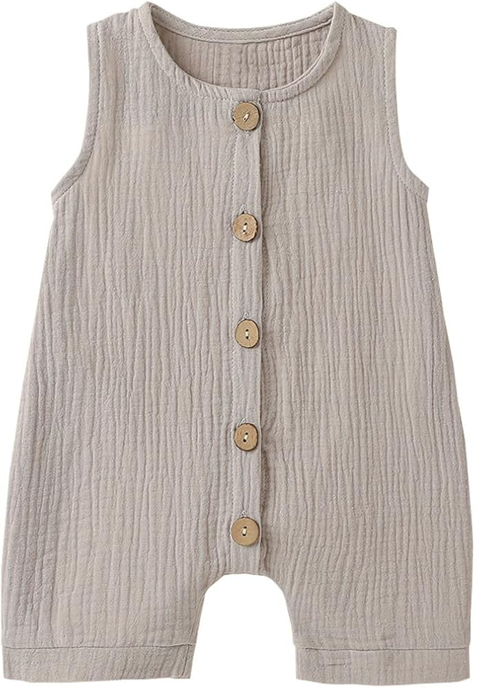 Infant Newborn Baby Boys Girls Cotton Linen Romper Summer Jumpsuit Sleeveless Overalls Clothing S... | Amazon (US)