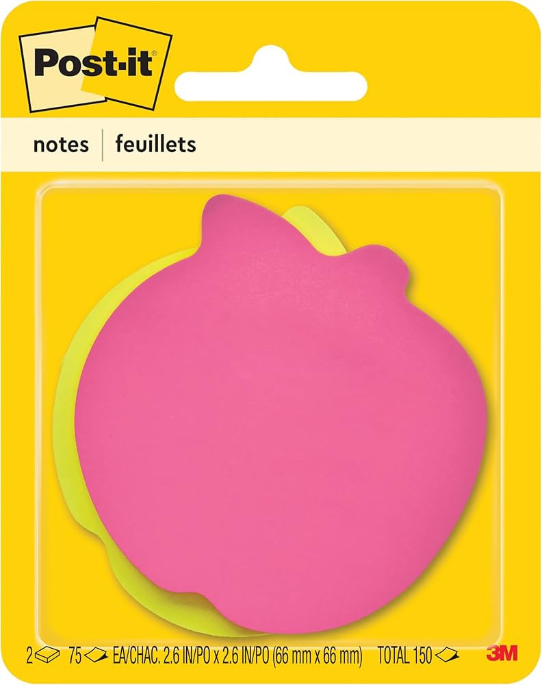 Post-it Notes, Apple Shape, Assorted Colors, 2.6x2.6 in, 2 Pads, 75 Sheets/Pad (7350-APL) | Amazon (US)