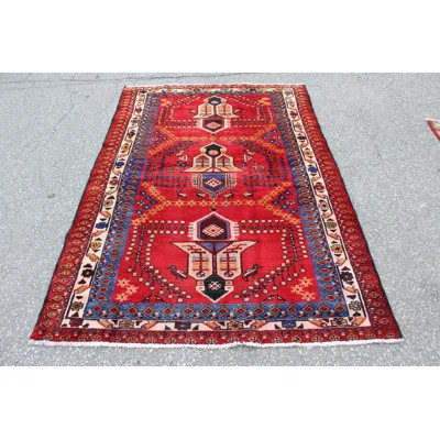 One-of-a-Kind Hand-Knotted 1950s 4'5" x 6'4" Wool Area Rug in Red/Beige/Blue | Wayfair North America