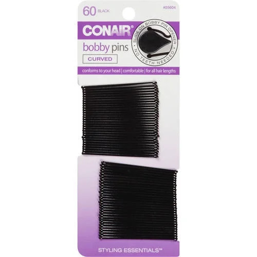 Conair Styling Essentials Curved Bobby Pins, Smooth Black, 60 Count | Walmart (US)
