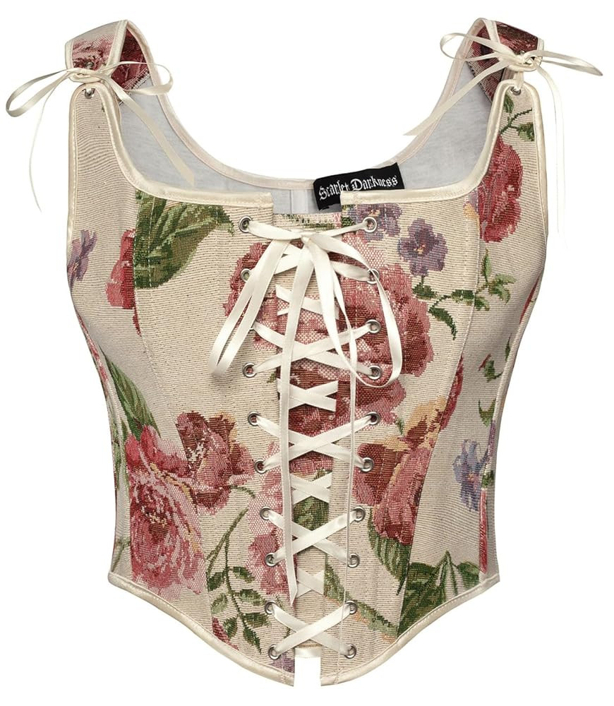 Scarlet Darkness Corset Tops for Women Renaissance Lace Up Floral Overbust Boned Bustier Bodice | Amazon (US)