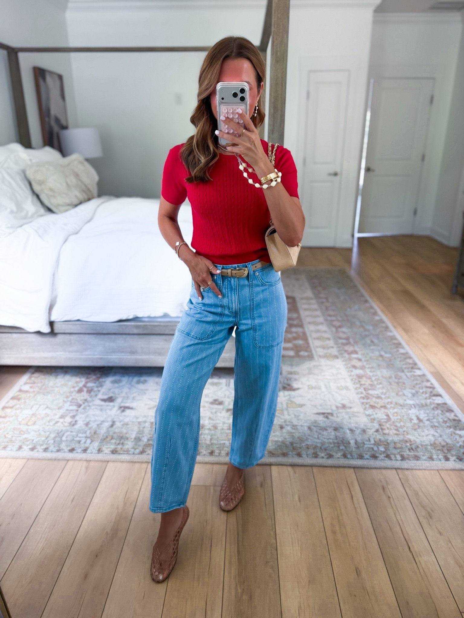 New Target arrivals for summer and early fall! I love these new barrel leg jeans in 00. Sweater top in XS. Elevated casual outfit. Summer outfit. Full outfit. Teacher outfit. Mom outfit. Jelly ballet flats are whole sizes only. Size down if you’re a half size.

#LTKootd #LTKgrwm #LTKPetite