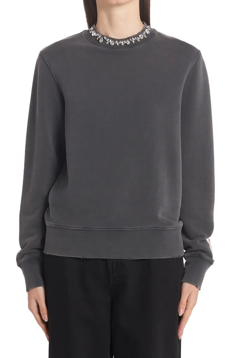 Athena Crystal Embellished Distressed Cotton Sweatshirt | Nordstrom