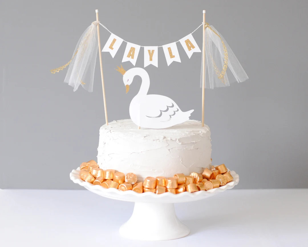 Personalized Swan Birthday Cake Topper With Name Cake Banner - Etsy | Etsy (US)