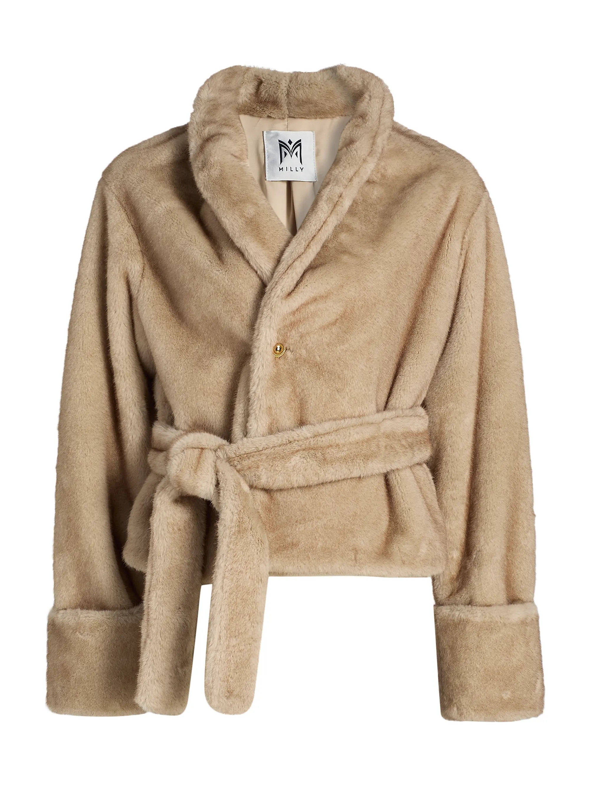 Faux-Fur Shawl Belted Jacket | Saks Fifth Avenue