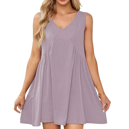 👗 Promotion sales Fnapos womens dress casual dresses for women dress with pockets Womens Summer Sleeveless Mini Dress Casual Loose V Neck Sundress With Pockets XS-XL Deals | Walmart (US)