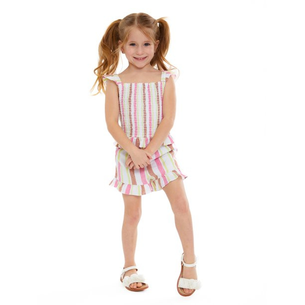 Wonder Nation Toddler Girl Ruffled Smock Top and Shorts Set, 2-Piece, 12M-5T | Walmart (US)