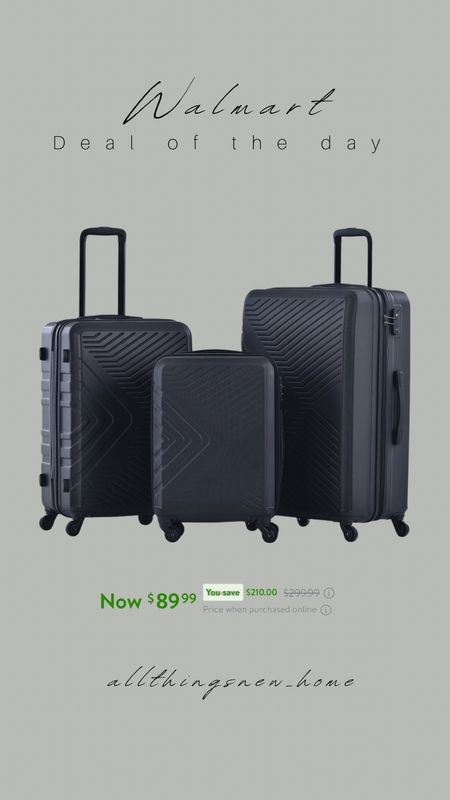 3 piece luggage on sale 
Walmart finds

#LTKtravel #LTKfindsunder100 #LTKsalealert