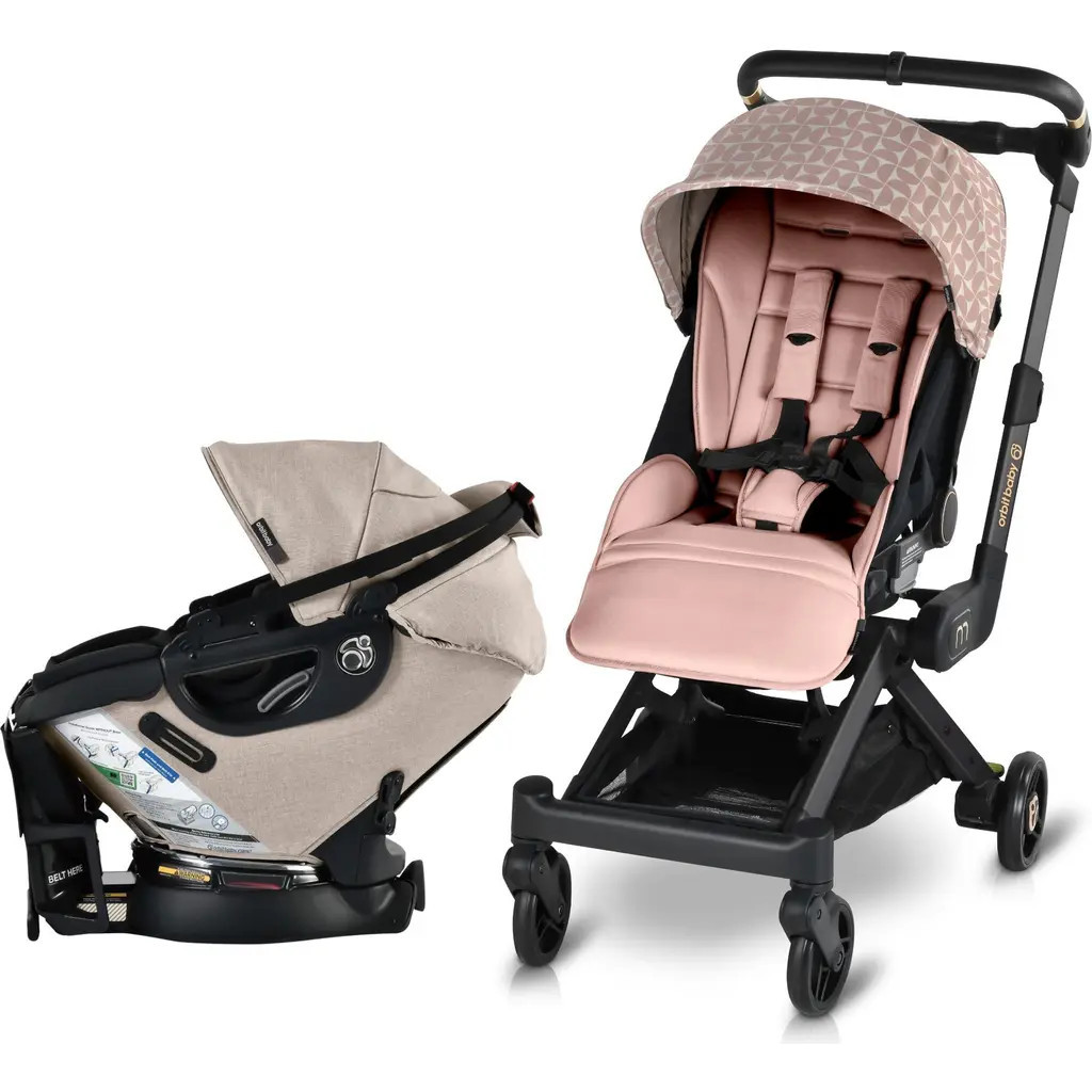 orbit baby® M+ Stroll & Ride Car Seat & Stroller Travel System in Blush/Black L/Flax at Nordstrom | Nordstrom