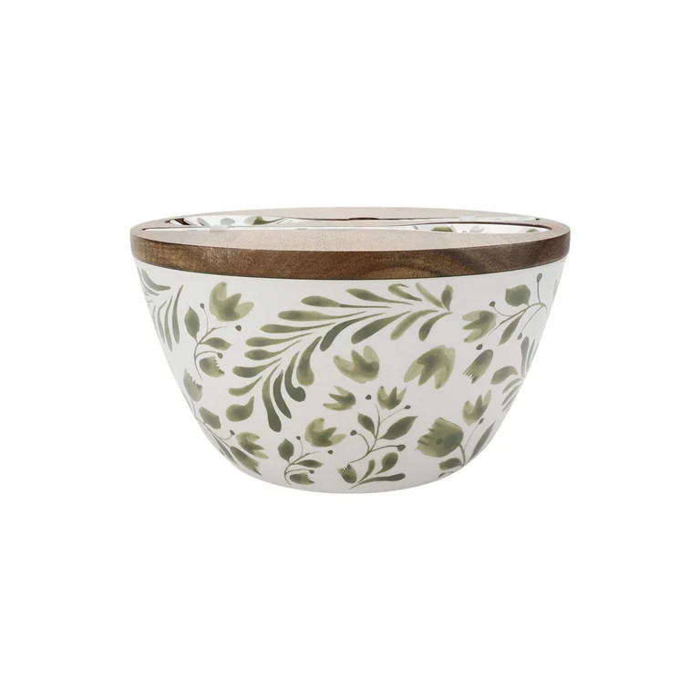 Better Homes & Gardens 4-Piece Bamboo Melamine Salad Serving Bowl and Utensil Set with Acacia Wood Lid, Green | Walmart (US)