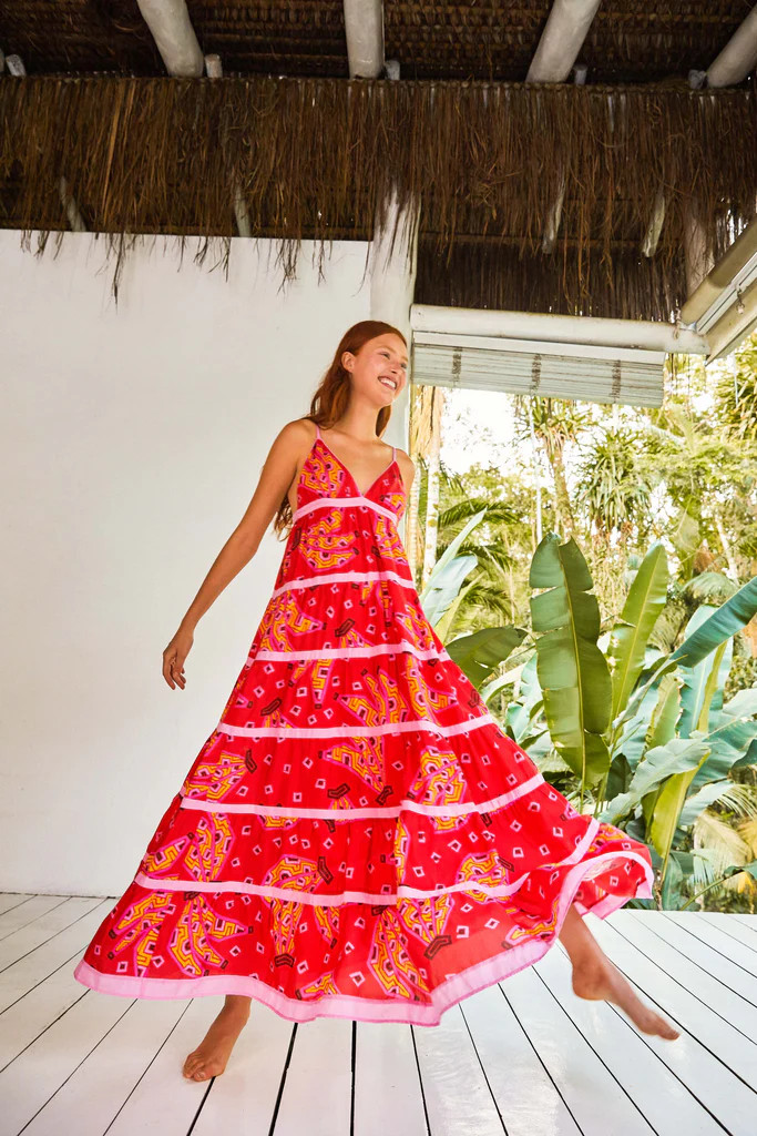 RED BANANAS MAXI TIERED DRESS | FarmRio (US)
