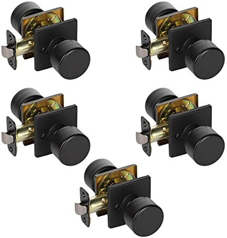 PRO 5-Pack Modern Designer Flat Hall/Closet Passage Door Knob with Square Rose in Matte Black | Amazon (US)
