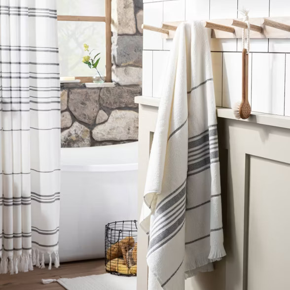 Multistripe Bath Towels Cream/Railroad Gray - Hearth & Hand™ with Magnolia | Target