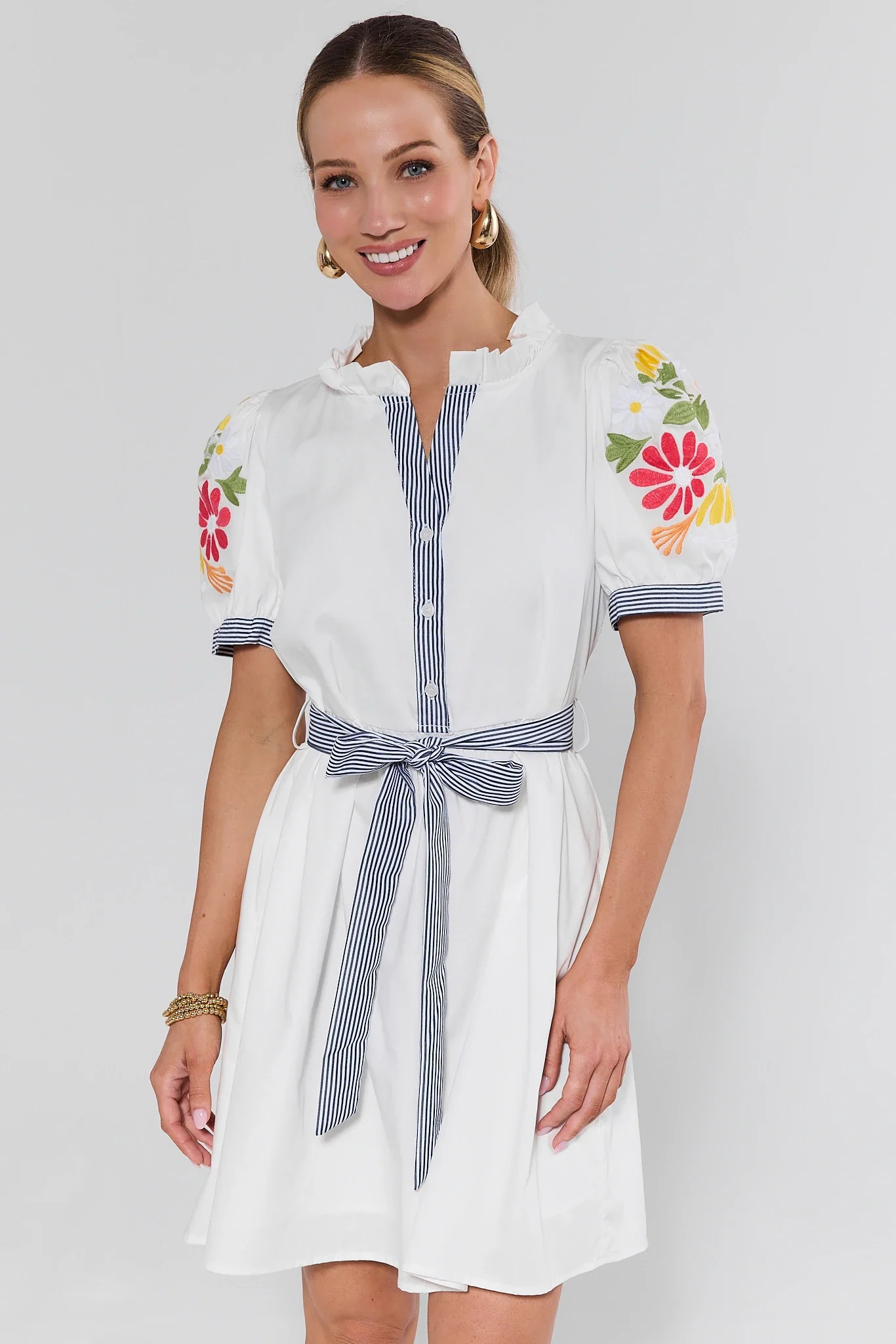 White Floral Embroidered Short Dress | Avara