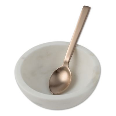 Artisanal Kitchen Supply™ 2-Piece Marble Salt Bowl & Spoon Set in White/Gold | Bed Bath & Beyond