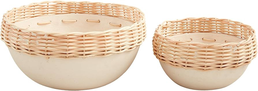 Mud Pie Paper Mache Rattan Bowls, small 3 1/2" x 6 1/2" dia | large 4 1/2" x 9" dia, WHITE | Amazon (US)