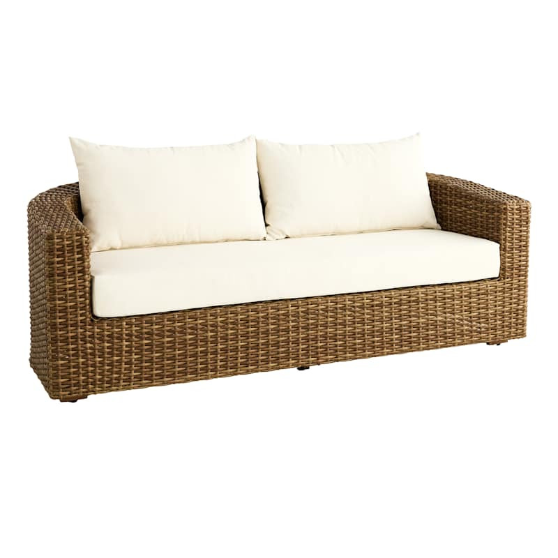 Monaco Nutmeg Wicker with Cream Cushions Round Back Patio Sofa | At Home