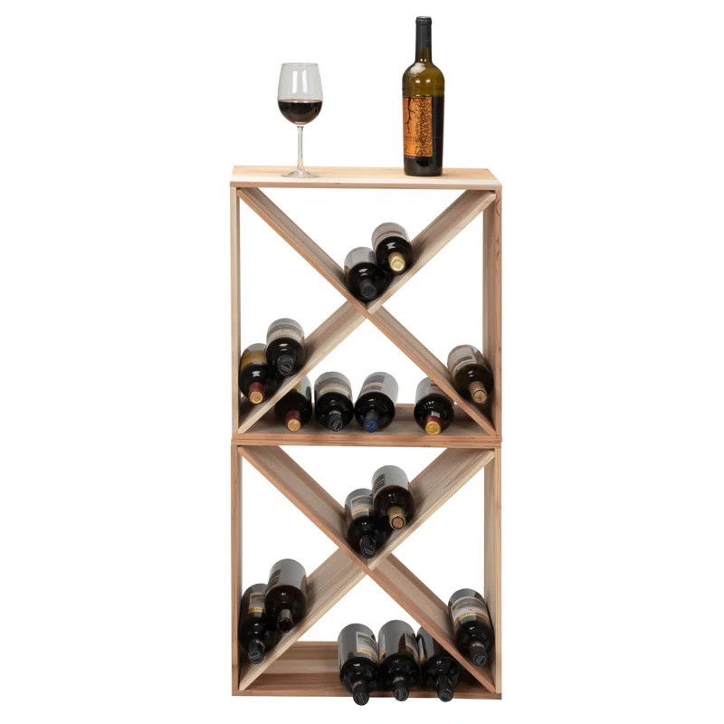 Bharkha 24 Bottle Solid Wood Open Shelving Wine Bottle Rack in Natural | Wayfair North America